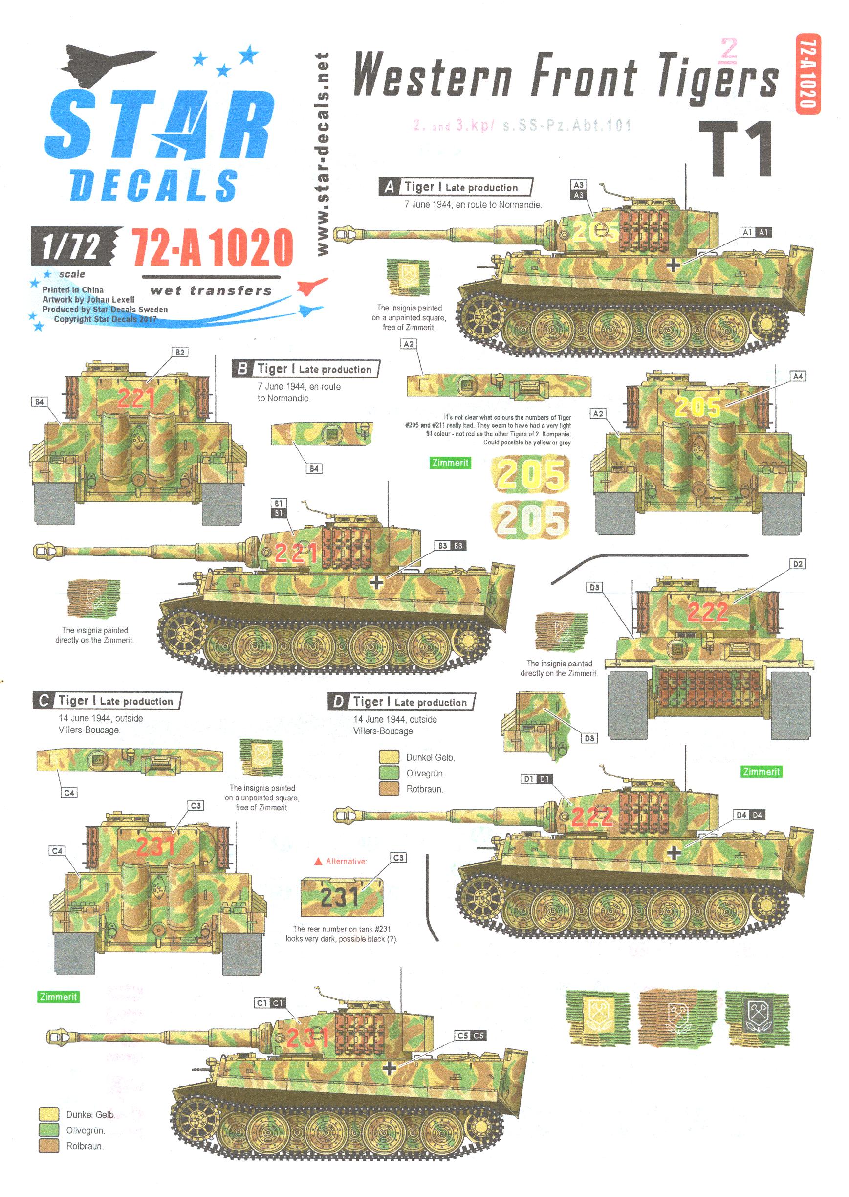 Armour Star Decals 172 Befehlspanzer Tiger I And Tiger Ii Tanks